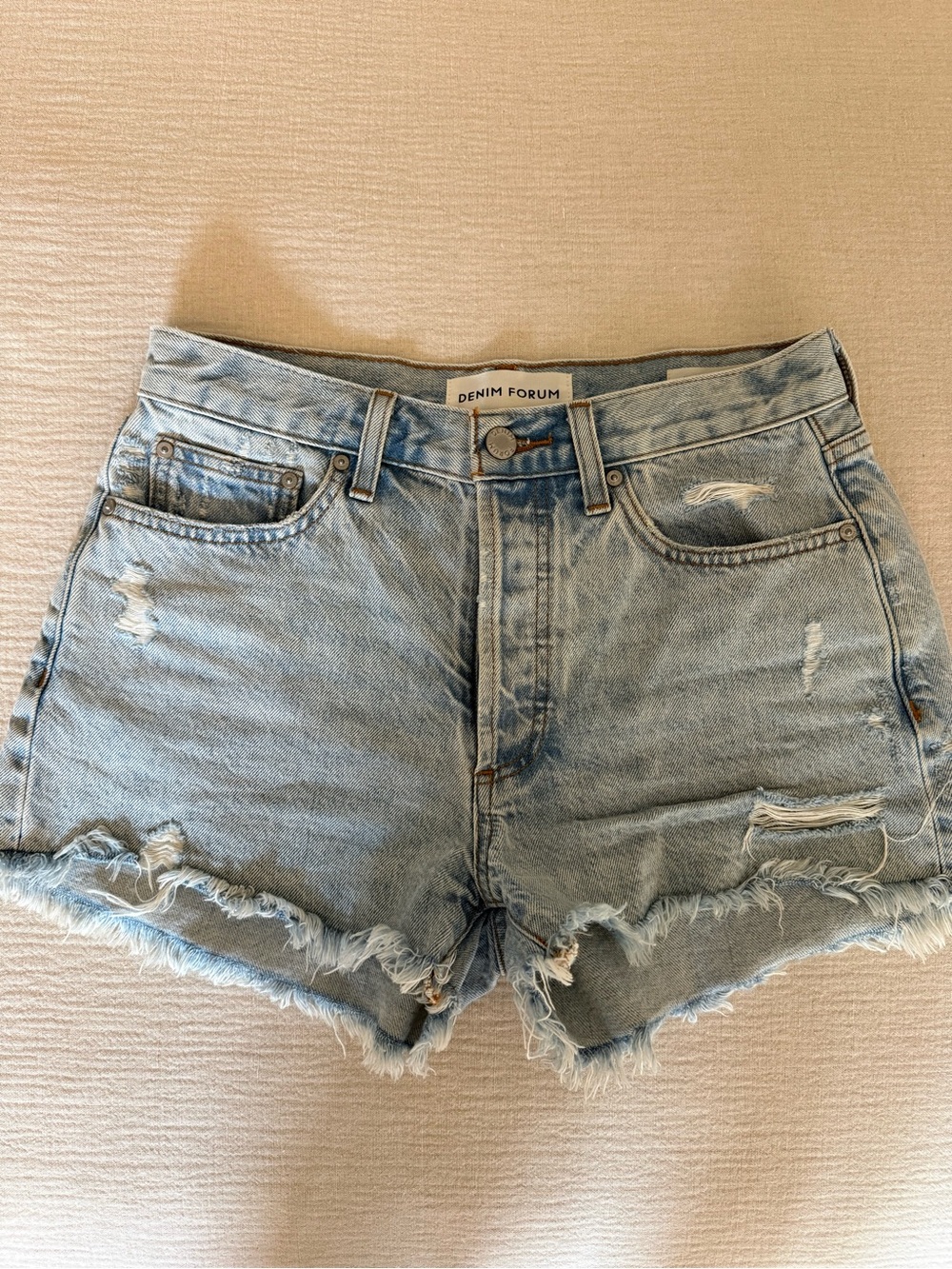 Aritzia Light Blue Distressed Denim High-Rise Shorts